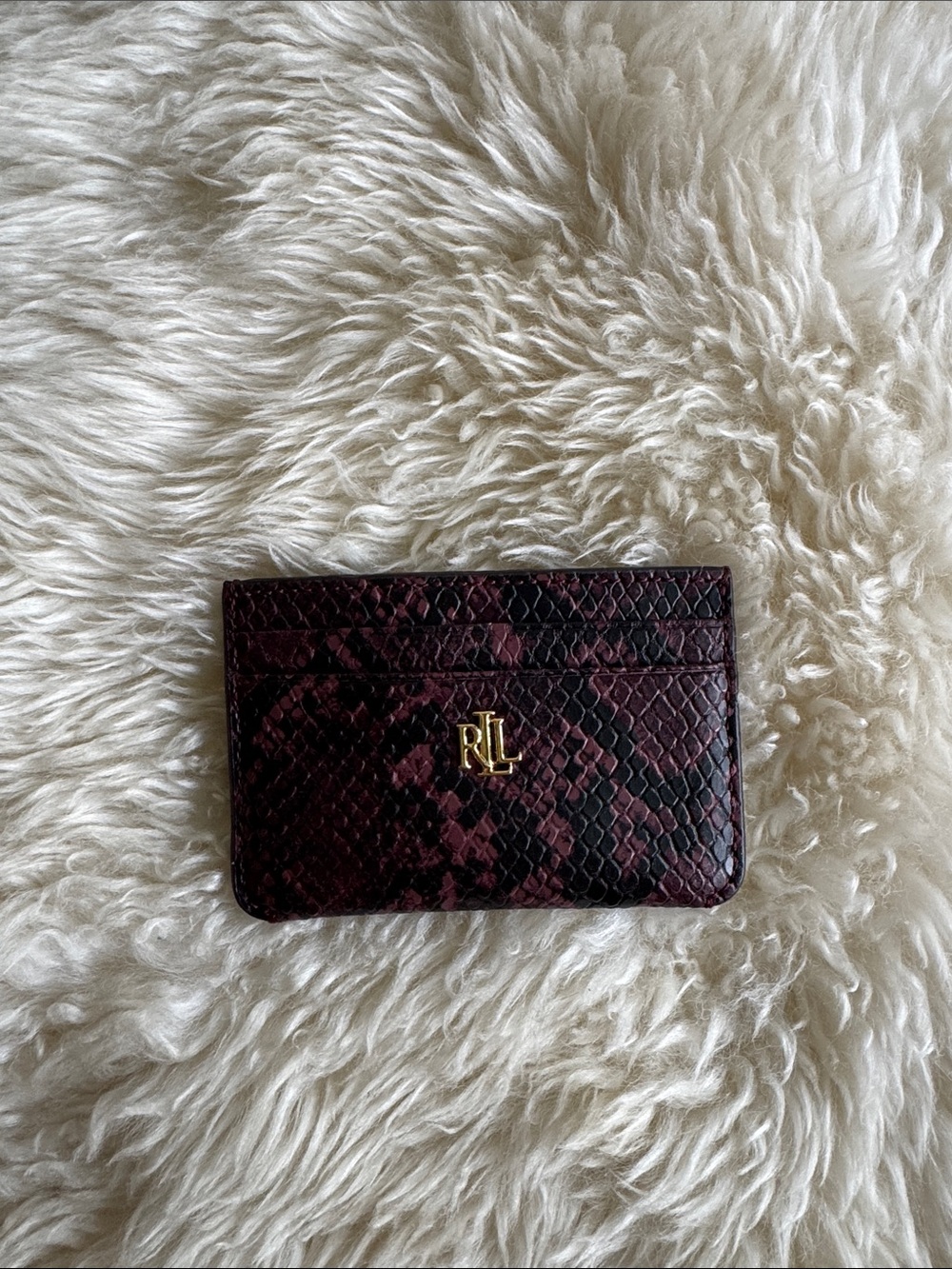 LRL Bordeaux Snake-Embossed Card Wallet